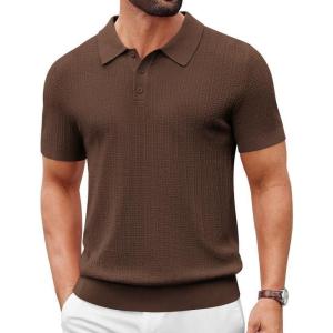 imageCOOFANDY Mens Knit Polo Shirts Short Sleeve Slim Fit Textured Golf Polo Shirt Casual Summer Vacation TShirtsBrown