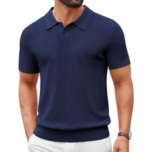imageCOOFANDY Mens Knit Polo Shirts Short Sleeve Slim Fit Textured Golf Polo Shirt Casual Summer Vacation TShirtsNavy Blue