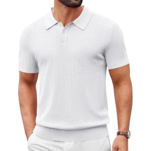 imageCOOFANDY Mens Knit Polo Shirts Short Sleeve Slim Fit Textured Golf Polo Shirt Casual Summer Vacation TShirtsWhite