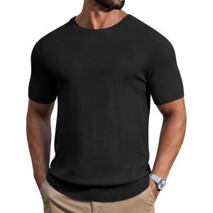 imageCOOFANDY Mens Knit TShirts Casual Short Sleeve Crewneck Shirt Textured Pullover TeesBlack