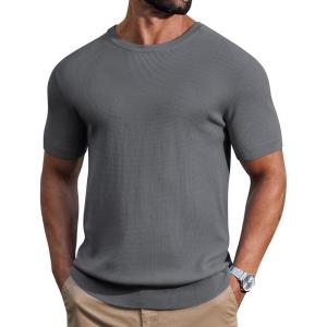 imageCOOFANDY Mens Knit TShirts Casual Short Sleeve Crewneck Shirt Textured Pullover TeesDark Grey