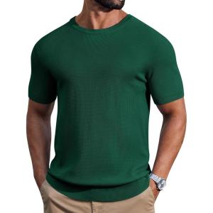 imageCOOFANDY Mens Knit TShirts Casual Short Sleeve Crewneck Shirt Textured Pullover TeesGreen