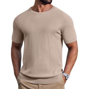 imageCOOFANDY Mens Knit TShirts Casual Short Sleeve Crewneck Shirt Textured Pullover TeesKhaki