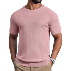 imageCOOFANDY Mens Knit TShirts Casual Short Sleeve Crewneck Shirt Textured Pullover TeesPink