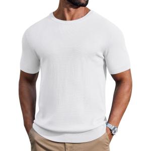 imageCOOFANDY Mens Knit TShirts Casual Short Sleeve Crewneck Shirt Textured Pullover TeesWhite