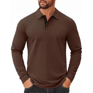 imageCOOFANDY Mens Long Sleeve Polo Shirts Cotton Collared Shirts Casual Business Polo Classic Golf T ShirtsBrown