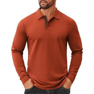 imageCOOFANDY Mens Long Sleeve Polo Shirts Cotton Collared Shirts Casual Business Polo Classic Golf T ShirtsCaramel