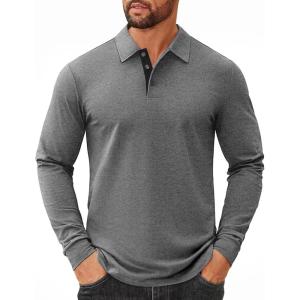 imageCOOFANDY Mens Long Sleeve Polo Shirts Cotton Collared Shirts Casual Business Polo Classic Golf T ShirtsDark Grey