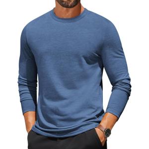 imageCOOFANDY Mens Long Sleeve T Shirts Crew Neck Casual Basic Tee Shirt Lightweight Pullover Shirts1 Packblue