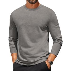 imageCOOFANDY Mens Long Sleeve T Shirts Crew Neck Casual Basic Tee Shirt Lightweight Pullover Shirts1 Packlight Gray
