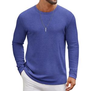 imageCOOFANDY Mens Long Sleeve Tee Shirts Crew Neck T Shirt Solid Casual Basic Tees Soft Stretch TShirtsHeather Blue