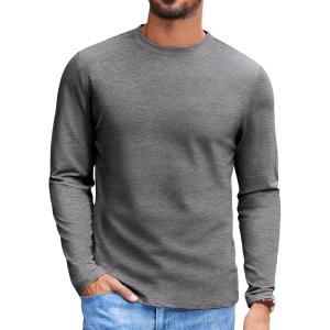 imageCOOFANDY Mens Long Sleeve Tee Shirts Stretch Crew Neck Thermal Shirts Casual T Shirts for MenLight Grey