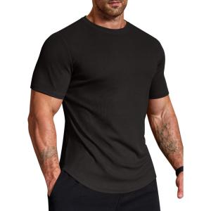 imageCOOFANDY Mens Muscle Shirt Short Sleeve Slim Fit TShirts Texture Crewneck Tees Longline Gym Workout Athletic ShirtBlack