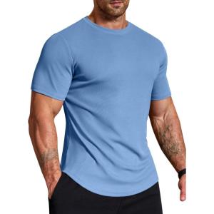 imageCOOFANDY Mens Muscle Shirt Short Sleeve Slim Fit TShirts Texture Crewneck Tees Longline Gym Workout Athletic ShirtClear Blue