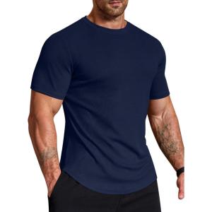 imageCOOFANDY Mens Muscle Shirt Short Sleeve Slim Fit TShirts Texture Crewneck Tees Longline Gym Workout Athletic ShirtDark Blue
