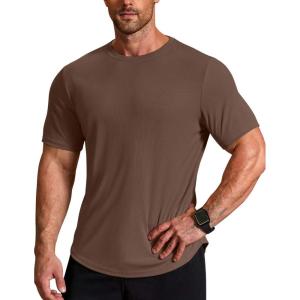 imageCOOFANDY Mens Muscle Shirt Short Sleeve Slim Fit TShirts Texture Crewneck Tees Longline Gym Workout Athletic ShirtDark Brown