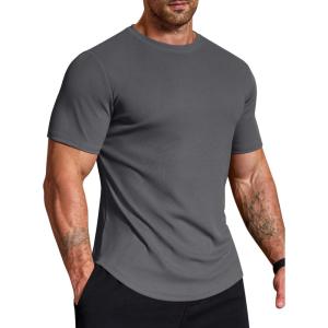imageCOOFANDY Mens Muscle Shirt Short Sleeve Slim Fit TShirts Texture Crewneck Tees Longline Gym Workout Athletic ShirtDark Grey