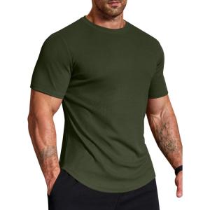 imageCOOFANDY Mens Muscle Shirt Short Sleeve Slim Fit TShirts Texture Crewneck Tees Longline Gym Workout Athletic ShirtDeep Green