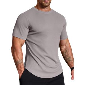 imageCOOFANDY Mens Muscle Shirt Short Sleeve Slim Fit TShirts Texture Crewneck Tees Longline Gym Workout Athletic ShirtLight Grey