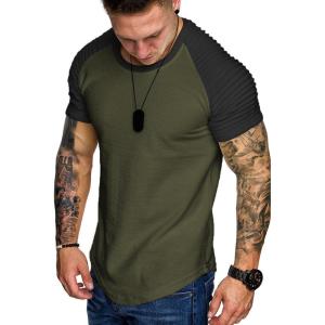 imageCOOFANDY Mens Muscle TShirt Pleated Raglan Sleeve Bodybuilding Gym Tee Short Sleeve Fashion Workout Shirts Hipster ShirtPattern3 Army Green  Black