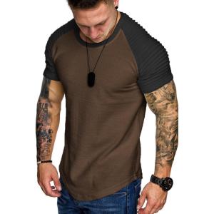 imageCOOFANDY Mens Muscle TShirt Pleated Raglan Sleeve Bodybuilding Gym Tee Short Sleeve Fashion Workout Shirts Hipster ShirtPattern3 Brown  Black