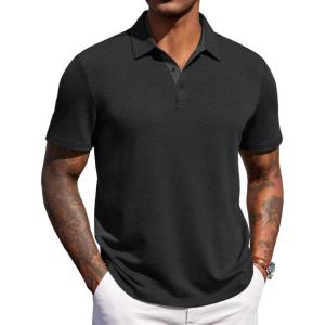 imageCOOFANDY Mens Polo Shirts Short Sleeve Casual Summer Polo Tee Classic Collared Golf Stylish Tops01black