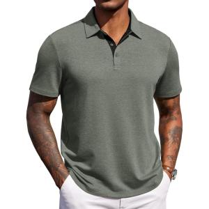 imageCOOFANDY Mens Polo Shirts Short Sleeve Casual Summer Polo Tee Classic Collared Golf Stylish TopsArmy Green