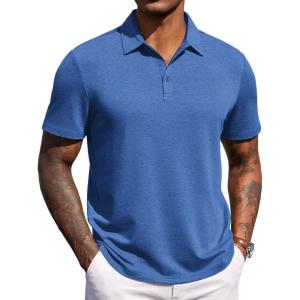 imageCOOFANDY Mens Polo Shirts Short Sleeve Casual Summer Polo Tee Classic Collared Golf Stylish TopsBlue