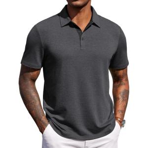 imageCOOFANDY Mens Polo Shirts Short Sleeve Casual Summer Polo Tee Classic Collared Golf Stylish TopsDark Grey