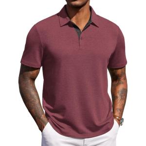 imageCOOFANDY Mens Polo Shirts Short Sleeve Casual Summer Polo Tee Classic Collared Golf Stylish TopsDark Red