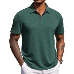 imageCOOFANDY Mens Polo Shirts Short Sleeve Casual Summer Polo Tee Classic Collared Golf Stylish TopsGreen