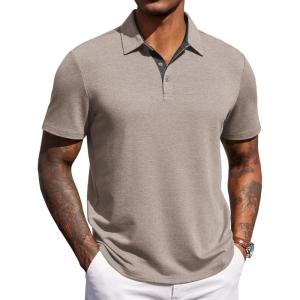 imageCOOFANDY Mens Polo Shirts Short Sleeve Casual Summer Polo Tee Classic Collared Golf Stylish TopsKhaki