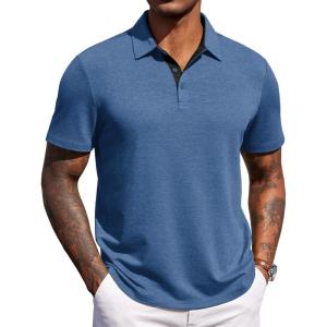 imageCOOFANDY Mens Polo Shirts Short Sleeve Casual Summer Polo Tee Classic Collared Golf Stylish TopsNavy Blue