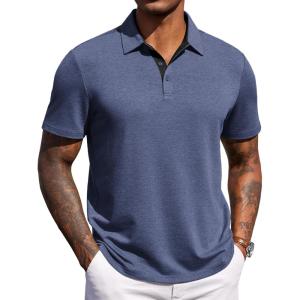 imageCOOFANDY Mens Polo Shirts Short Sleeve Casual Summer Polo Tee Classic Collared Golf Stylish TopsNavy Bluenew