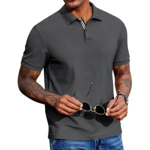 imageCOOFANDY Mens Polo Shirts Short Sleeve Cotton Pique Casual Button T Shirts Classic Fit Collared Golf ShirtsDark Gray