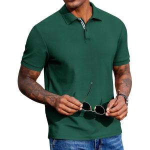 imageCOOFANDY Mens Polo Shirts Short Sleeve Cotton Pique Casual Button T Shirts Classic Fit Collared Golf ShirtsGreen