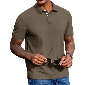 imageCOOFANDY Mens Polo Shirts Short Sleeve Cotton Pique Casual Button T Shirts Classic Fit Collared Golf ShirtsOlive Green