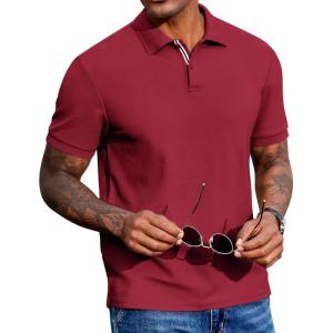 imageCOOFANDY Mens Polo Shirts Short Sleeve Cotton Pique Casual Button T Shirts Classic Fit Collared Golf ShirtsRed