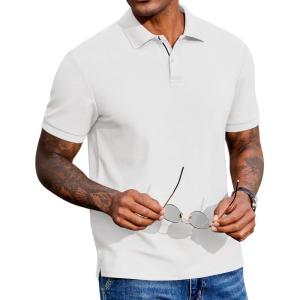 imageCOOFANDY Mens Polo Shirts Short Sleeve Cotton Pique Casual Button T Shirts Classic Fit Collared Golf ShirtsWhite