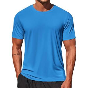 imageCOOFANDY Mens Swim Shirt Short Sleeve UPF 50 Sun Shirt Rash Guard TShirts Quick Dry Beach Shirts BreathableBlue