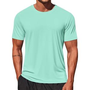 imageCOOFANDY Mens Swim Shirt Short Sleeve UPF 50 Sun Shirt Rash Guard TShirts Quick Dry Beach Shirts BreathableIce Green