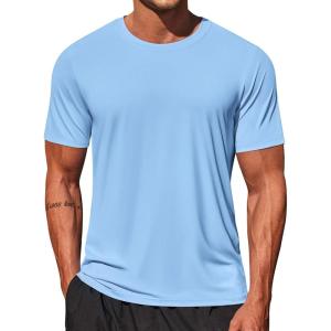 imageCOOFANDY Mens Swim Shirt Short Sleeve UPF 50 Sun Shirt Rash Guard TShirts Quick Dry Beach Shirts BreathableLight Blue