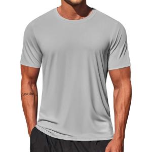 imageCOOFANDY Mens Swim Shirt Short Sleeve UPF 50 Sun Shirt Rash Guard TShirts Quick Dry Beach Shirts BreathableLight Grey