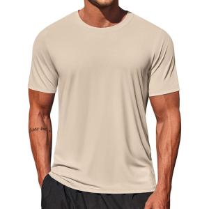 imageCOOFANDY Mens Swim Shirt Short Sleeve UPF 50 Sun Shirt Rash Guard TShirts Quick Dry Beach Shirts BreathableLight Khaki
