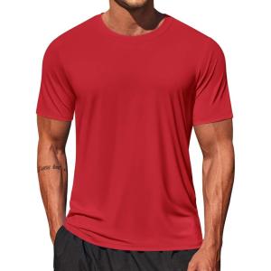 imageCOOFANDY Mens Swim Shirt Short Sleeve UPF 50 Sun Shirt Rash Guard TShirts Quick Dry Beach Shirts BreathableRed