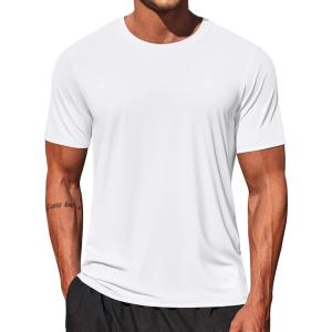 imageCOOFANDY Mens Swim Shirt Short Sleeve UPF 50 Sun Shirt Rash Guard TShirts Quick Dry Beach Shirts BreathableWhite