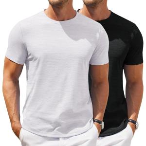imageCOOFANDY Mens T Shirt Short Sleeve Classic Crew Neck TShirt Casual Summer Basic Tee ShirtsYblackWhite2 Pack