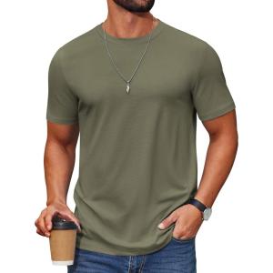 imageCOOFANDY Mens T Shirt Short Sleeve Cotton Blend TShirts Crew Neck Casual Summer Basic Tee ShirtsArmy Green