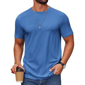 imageCOOFANDY Mens T Shirt Short Sleeve Cotton Blend TShirts Crew Neck Casual Summer Basic Tee ShirtsBlue
