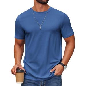 imageCOOFANDY Mens T Shirt Short Sleeve Cotton Blend TShirts Crew Neck Casual Summer Basic Tee ShirtsDazzling Blue
